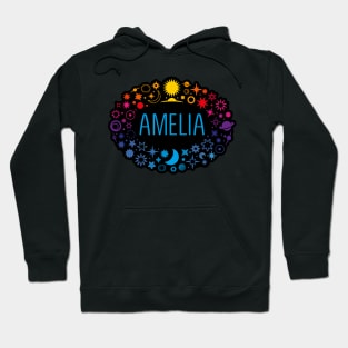 Amelia name surrounded by space Hoodie